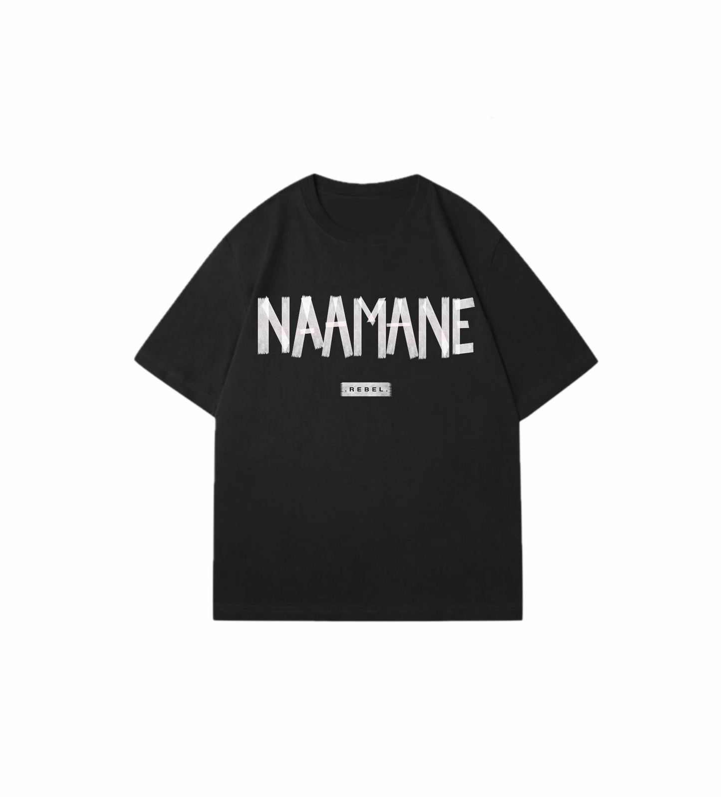 BLACK ‘REBEL’ NAAMANE TAPE EFFECT TSHIRT