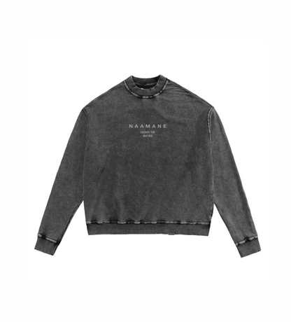 DARK GREY WASHED “ESCAPE THE MATRIX” SWEATER (OVERSIZED)